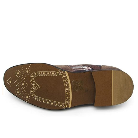 New Men's Spectator Tweed Plaid Two Tone Wingtips Oxfords Perforated Lace Dress - Picture 5 of 5